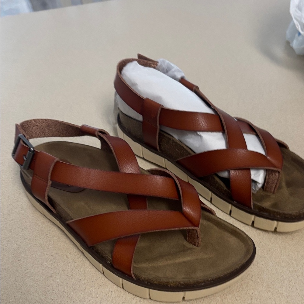 MIA Tan Leather Cross-Strap Sandals